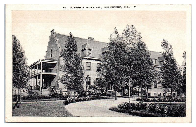 Mid-1900s St. Joseph's Hospital, Belvidere, IL Postcard