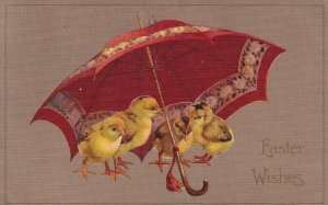 EASTER, PU-1916; Chicks undera red flowered umbrella