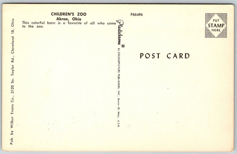 Akron Ohio 1950s Postcard Children's Zoo Red Barn