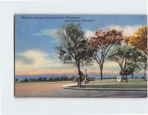 Postcard Historic Battery Park and Lake Champlain, Burlington, Vermont