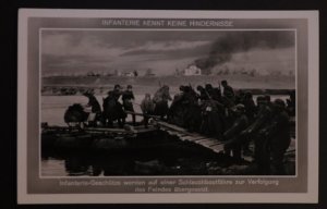 Mint WW2 RPPC Postcard Germany Army Wehrmacht Infantry Crossing River on Bridge