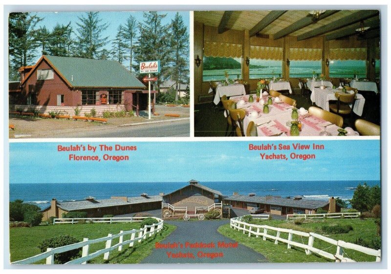 Florence Oregon Postcard Beulah's Dunes Inn Motel Multiview 1960 Vintage Antique