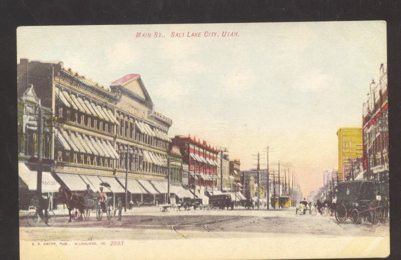 SALT LAKE CITY UTAH DOWNTOWN MAIN STREET SCENE EC KROPP NO. 2563 OLD POSTCARD