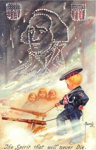 Fourth of July Embossed The Spirit that will never Die Signed Bunel Postcard