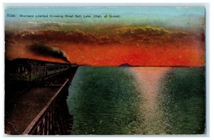 1915 Sunset Overland Limited Train, Ogden-Lucin Cut-Off Utah UT Postcard