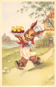 Bunny dressed as baker plate of chicks in half-shells antique pc ZB548004