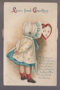 Clapsaddle 1912 MECHANICAL VALENTINE LITTLE GIRL Love's Fond Greeting #3