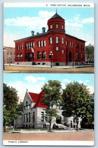 Kalamazoo Michigan Postcard Post Office Public Library Exterior Building c1940