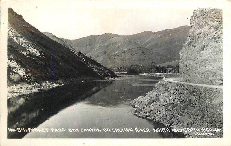 1940s Fosket Pass Box Canyon South Highway Idaho Salmon River RPPC postcard 873