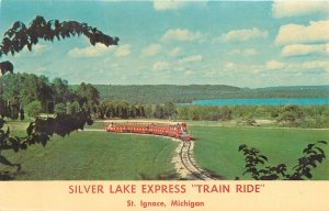 1950s St. Ignace Michigan Silver Lake Express Train Ride Postcard Cook 24-11870