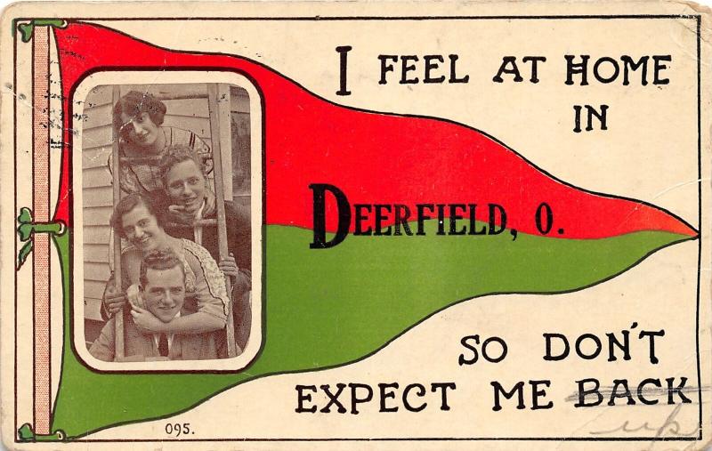 E91/ Deerfield Ohio Pennant Postcard 1913 Feel at Home