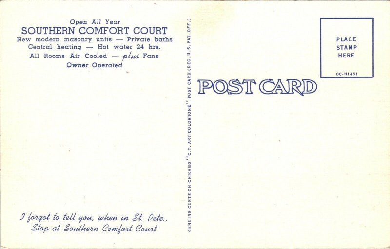 Linen Postcard Southern Comfort Court in St. Petersburg, Florida~4298