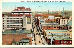 New York Syracuse Birds Eye View Of Warren Street From Syracuse Hotel 1929 Cu...