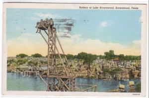 Bathers Diving Platform Swimming Lake Brownwood Texas 1941 postcard
