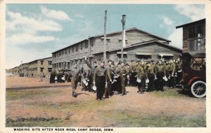 c.'18, WW1, MSG,US Army Washing Kits after Noon Mess, Camp Dodge IA,Old Postcard