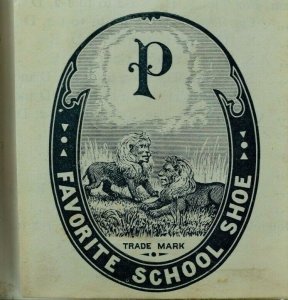 1870's Victorian Print Ad Engraved P Favorite School Shoe Two Lions Image F61