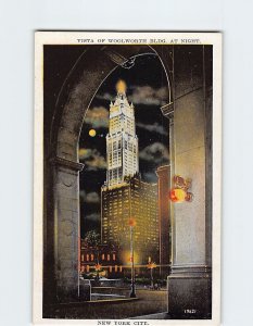 Postcard Vista Of Woolworth Building At Night, New York City, New York