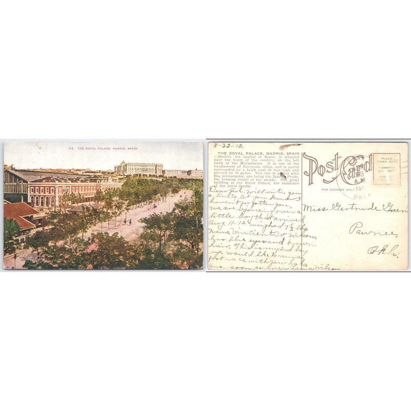Postcard The Royal Palace, Madrid, Spain 1912