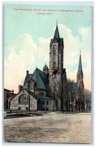 1912 First Presbyterian Church Plymouth Congregational Lansing Michigan Postcard