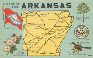 Arkansas Map Attraction SS News Teich linen 1940s Postcard 20-7299