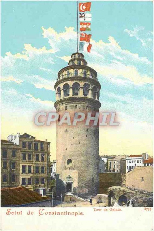 Old Postcard Hi Constantinople Galata Tower