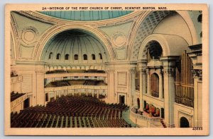 1946 Interior Of First Church Of Christ Scientist Boston Massachusetts Postcard