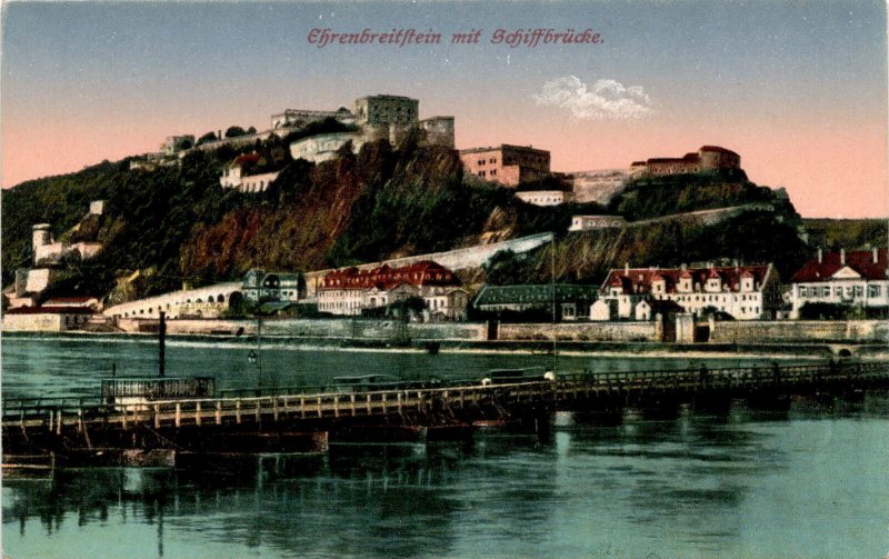 Ehrenbreitftein, Schiffbrücke, Karl Fischer, Eltville a Postcard