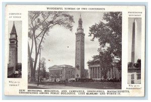 New Municipal Building Campanile Wonderful Towers Springfield MA Postcard 