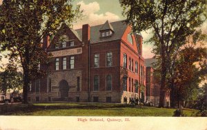 c.'09,Early German Color Printing, High School, Quincy,IL,Old Post Card
