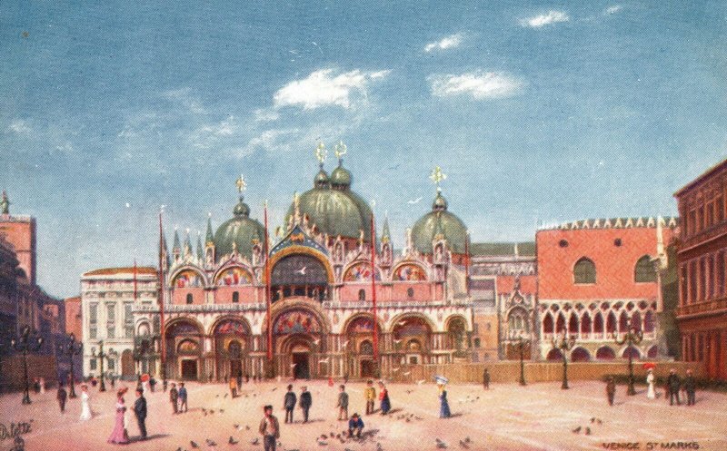 Vintage Postcard Venice St. Mark's Church Wondrous Arches Mosaics Statues Column