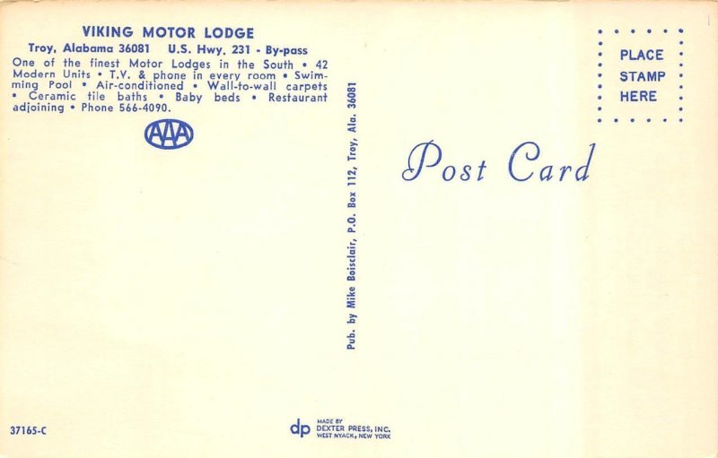 Troy, AL Alabama  VIKING MOTOR LODGE~Bird's Eye View ROADSIDE MOTEL Postcard