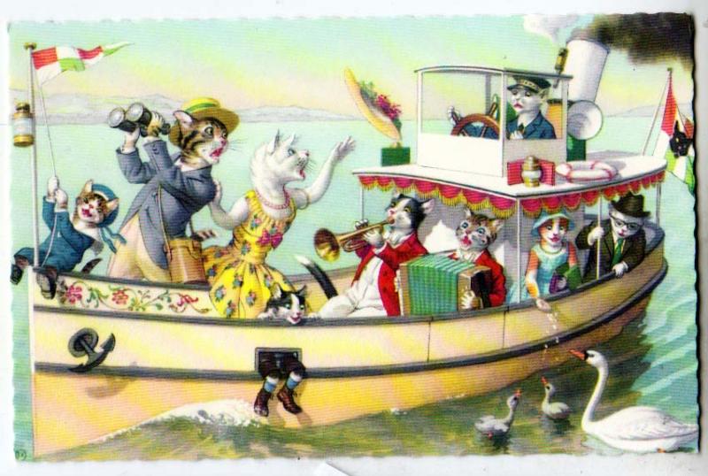 Dressed Cats on a Boat, Alfred Mainzer