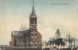 St. Mary's Church, Caraghar, Ohio Fulton Co. 1913 Hand-Colored Vintage Postcard