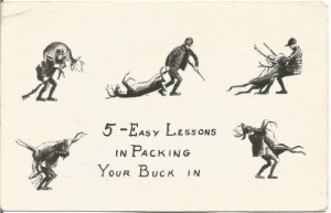 5-Easy Lessons in Packing Your Buck In Funny Vintage Linen Postcard showing Deer