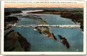 Muscle Shoals Alabama AL, Tennessee River, From Wilson Dam, Vintage Postcard