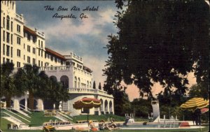 Augusta Georgia Bon Air Hotel Poolside c1930-50s Vintage Postcard