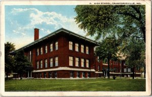 View of High School, Crawfordsville IN c1921 Vintage Postcard B72