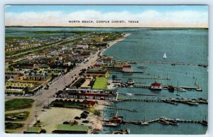 CORPUS CHRISTI, Texas TX ~ Aerial View NORTH BEACH ca 1940s Linen Postcard