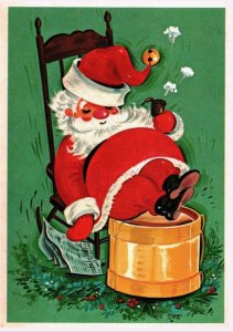 Antique 1950s Postcard Christmas Santa Sleeping Unused Greeting Card 6 x 4 