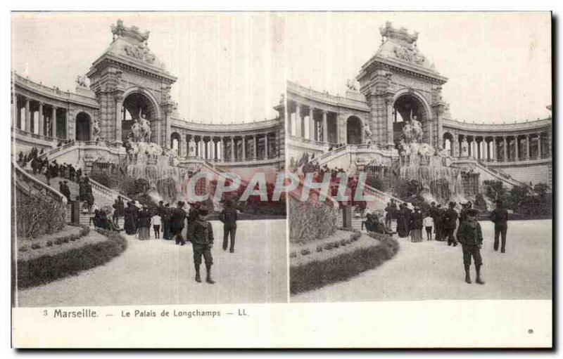 Stereoscopic Card - Marseilles - Palace Longchamps - Old Postcard