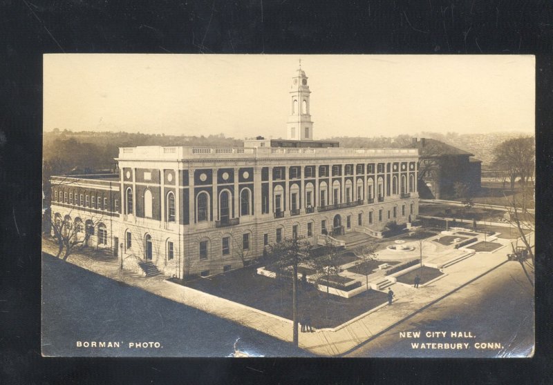RPPC WATERBURY CONNECTICUT CT. DOWNTOWN CITY HALL REAL PHOTO POSTCARD