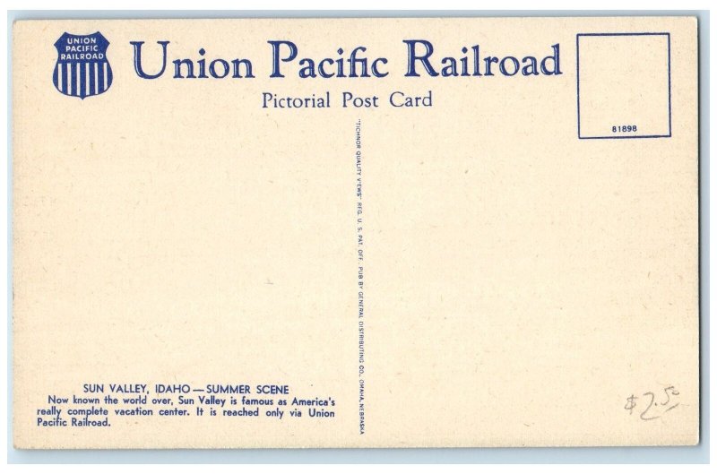 Sun Valley Idaho ID Postcard Summer Scene Union Pacific Railroad c1940's Vintage