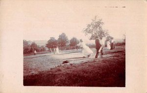 People Playing Cricket Sports Real Photo Vintage Postcard AA28116