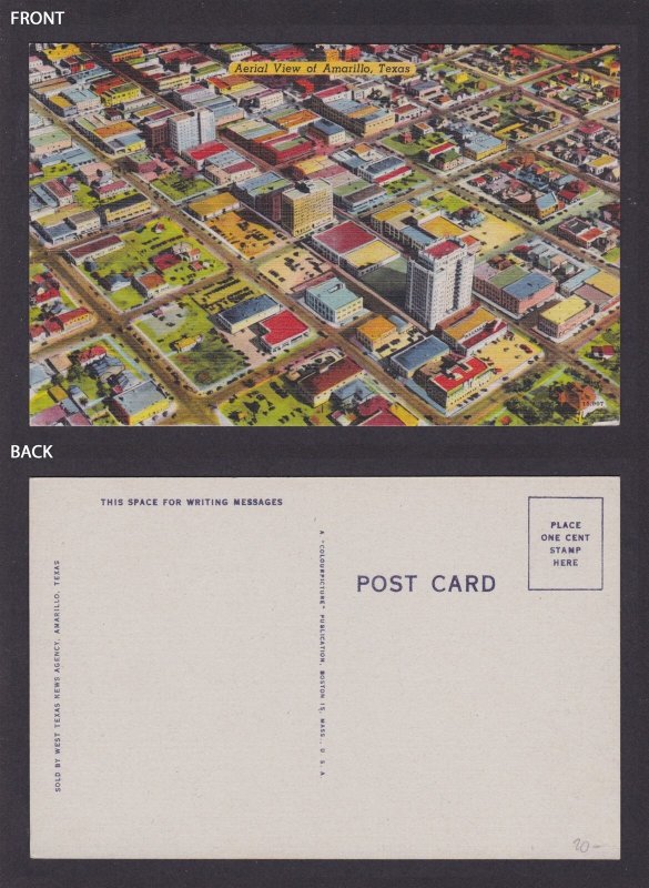 Postcard, United States, Amarillo TX, Aerial View of Amarillo