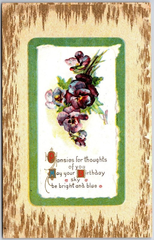 Pansies Bouquet Rugged Border Birthday Greetings & Wishes Postcard 