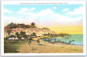 Fort Mackinac Earliest Days Postcard, Mackinac Island, Michigan History