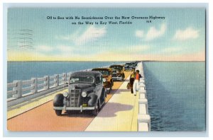 1950 Off to Sea Over The New Overseas Highway, Key West Florida FL Postcard