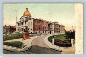 Boston MA, Historic 1798 State House Statue Vintage Massachusetts c1907 Postcard