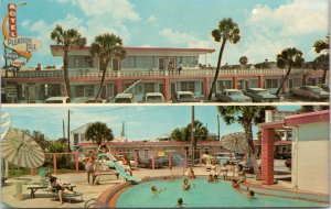 Postcard FL Daytona Beach - Pleasure Isle Motel exterior view with cars and pool