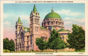 Postcard MO St. Louis - St. Louis Cathedral, Lindell Blvd and Newstead Ave